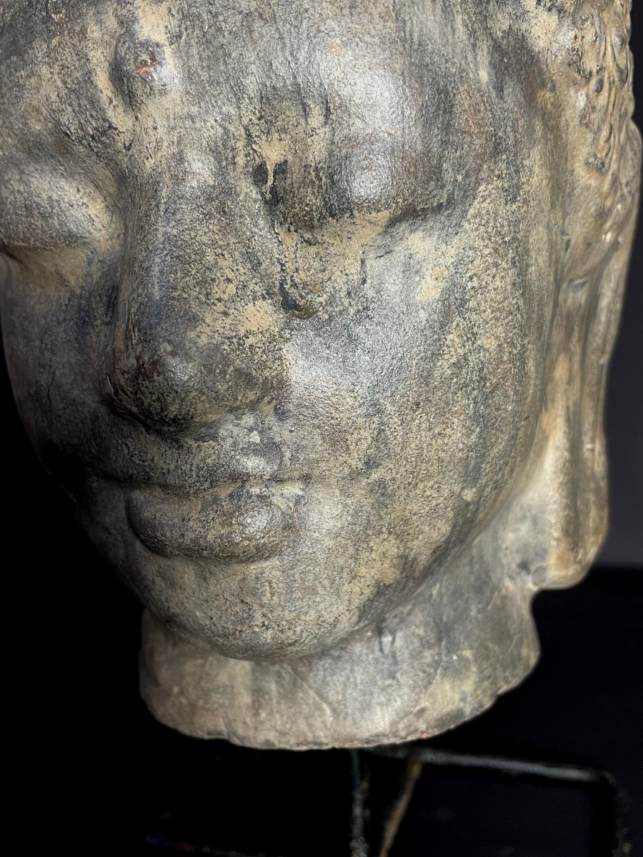 Thaïlande, Années 1920/1930, Grande Tête De Bouddha En Terre Cuite  Dans Le Style Ayuttaya.-photo-2