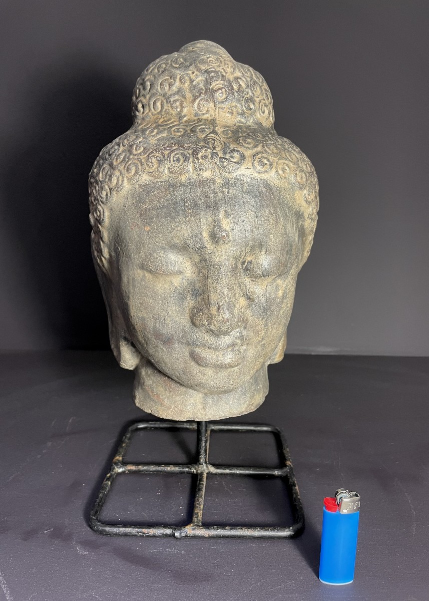 Thaïlande, Années 1920/1930, Grande Tête De Bouddha En Terre Cuite  Dans Le Style Ayuttaya.-photo-8