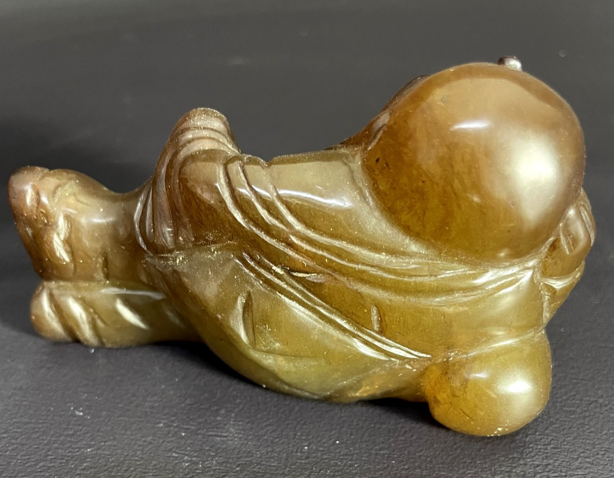 China, First Half Of The 20th Century, Nephrite Jade Sculpture Representing A Budai.-photo-3