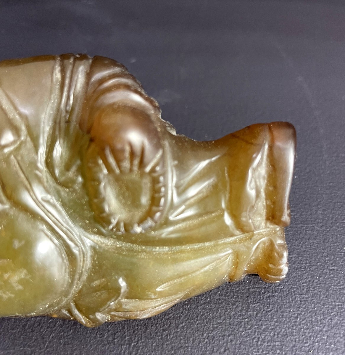 China, First Half Of The 20th Century, Nephrite Jade Sculpture Representing A Budai.-photo-4