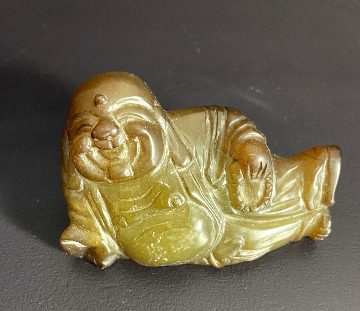 China, First Half Of The 20th Century, Nephrite Jade Sculpture Representing A Budai.-photo-1