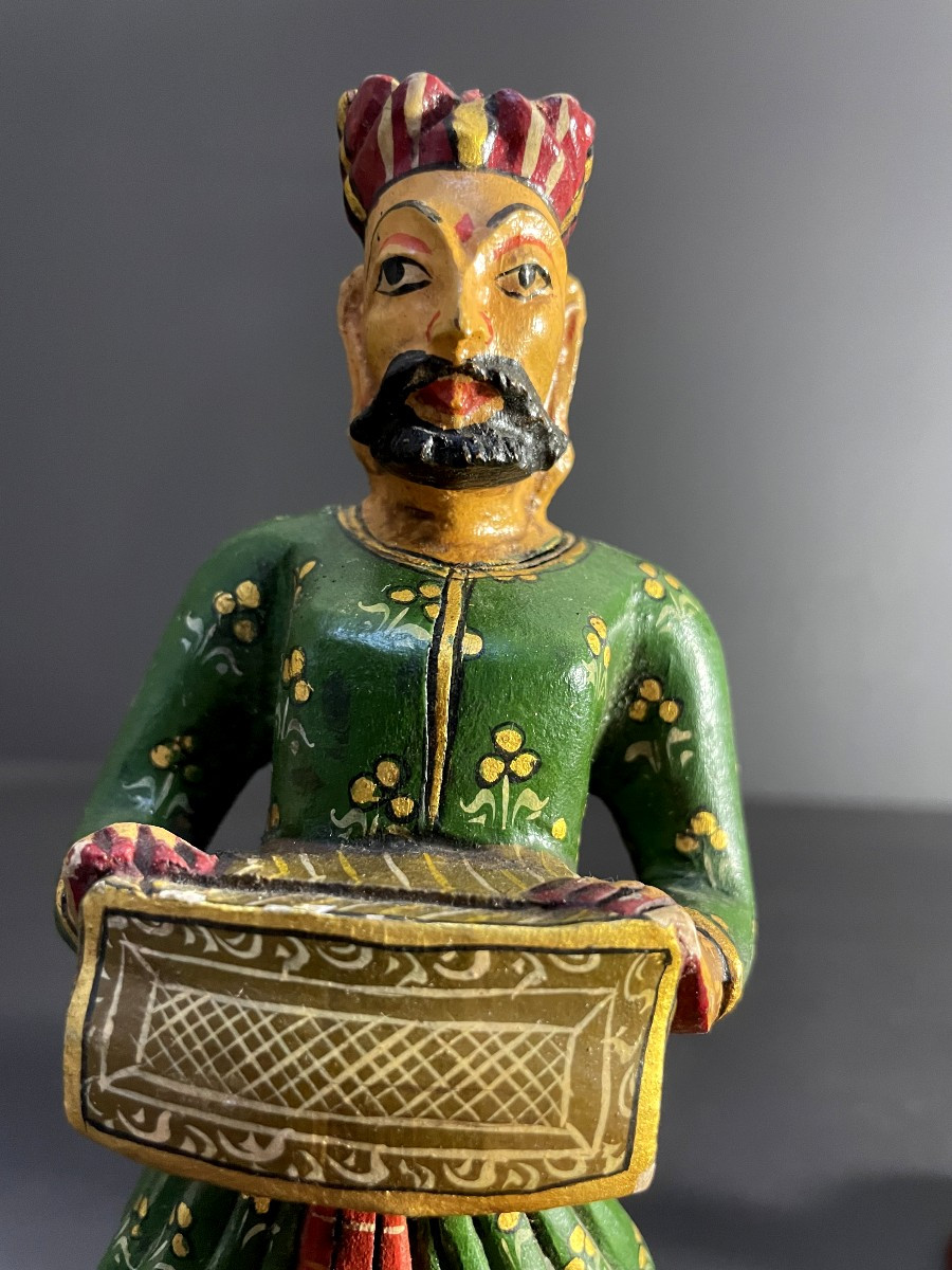 India, Painted Wooden Figures Depicted In Traditional Dress, 1970.-photo-3