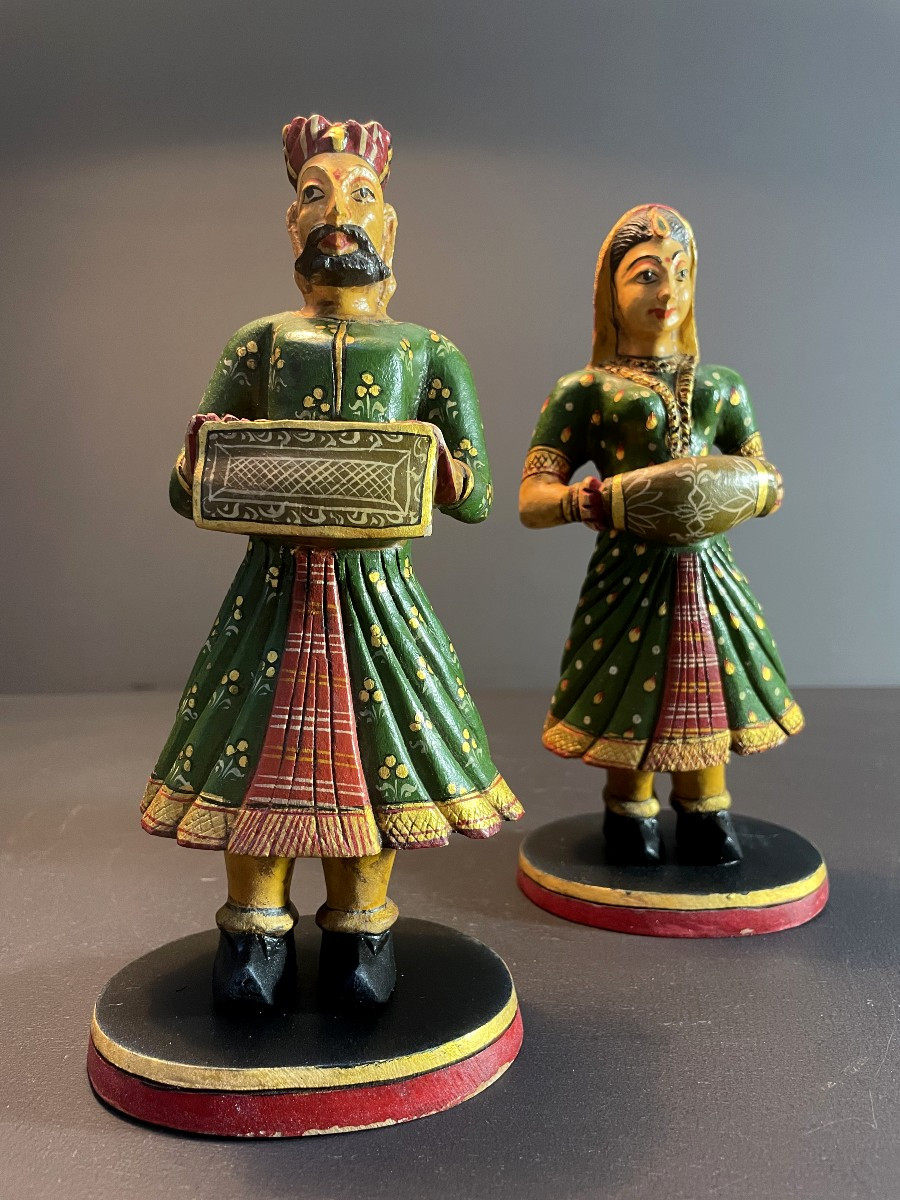 India, Painted Wooden Figures Depicted In Traditional Dress, 1970.