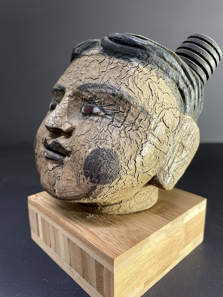 Birmanie, Milieu XXème siècle, tète de marionnette du théâtre traditionnel  figurant une femme.-photo-3