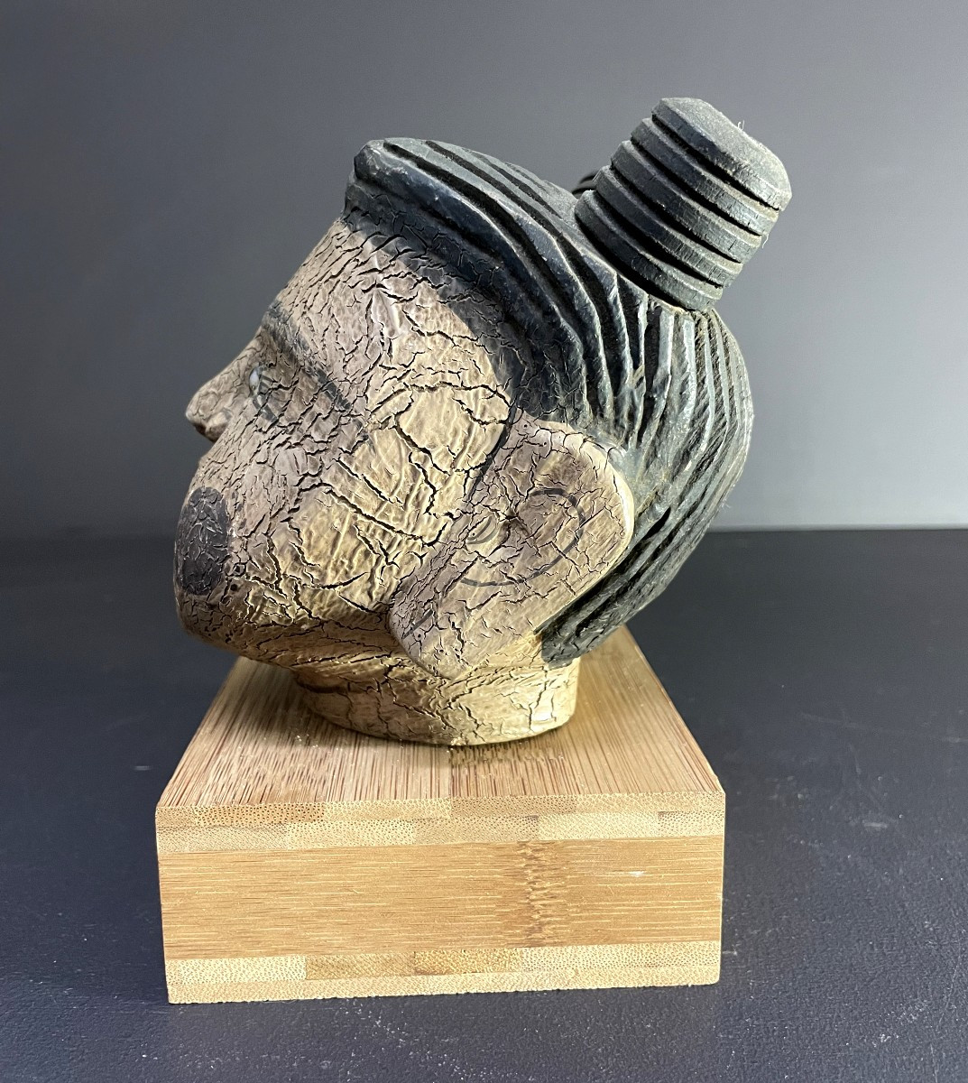 Birmanie, Milieu XXème siècle, tète de marionnette du théâtre traditionnel  figurant une femme.-photo-2