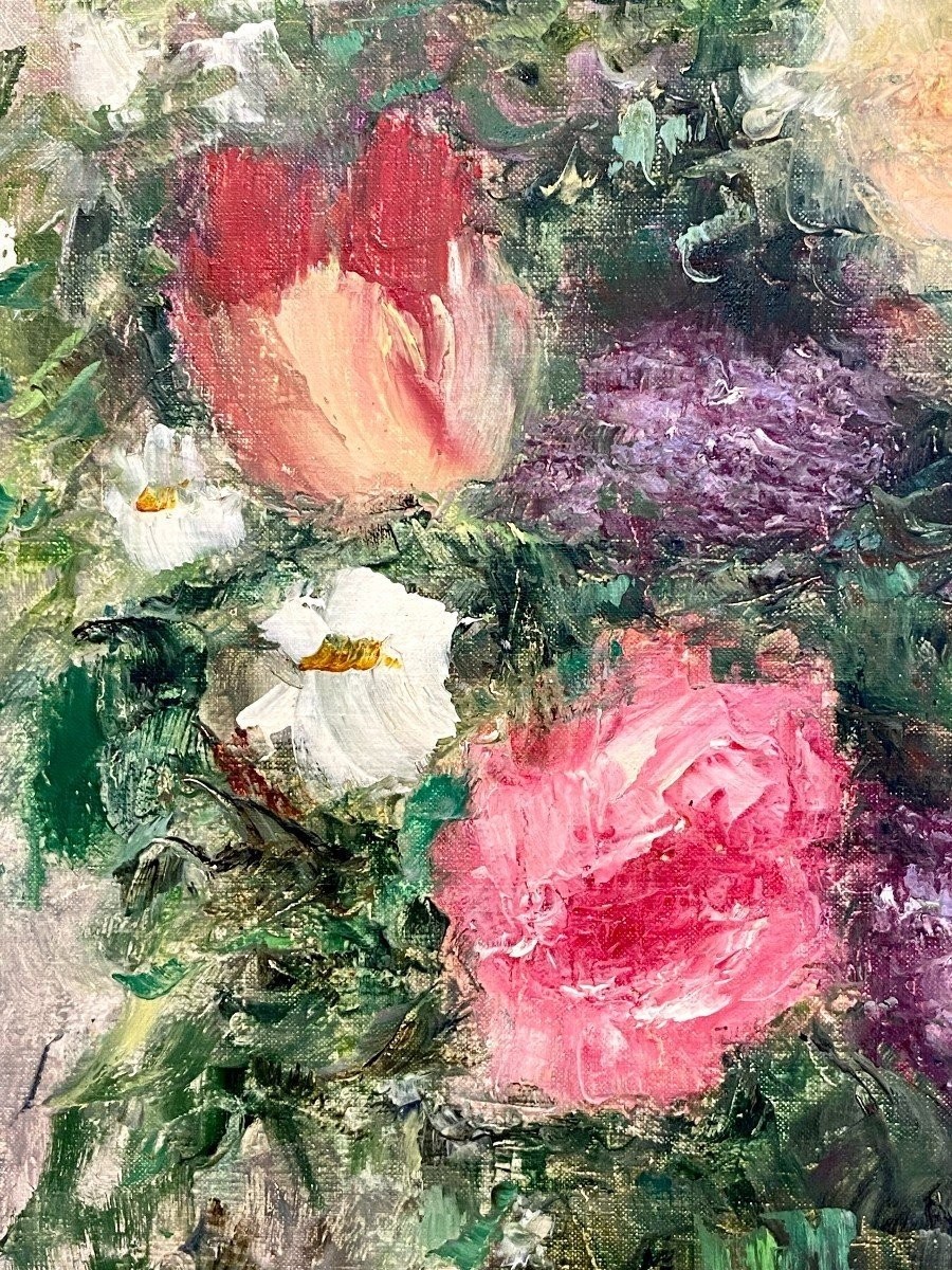 Jacques-michel Dunoyer (1933-2000), Large Painting With Bouquet Of Flowers 1978.-photo-3