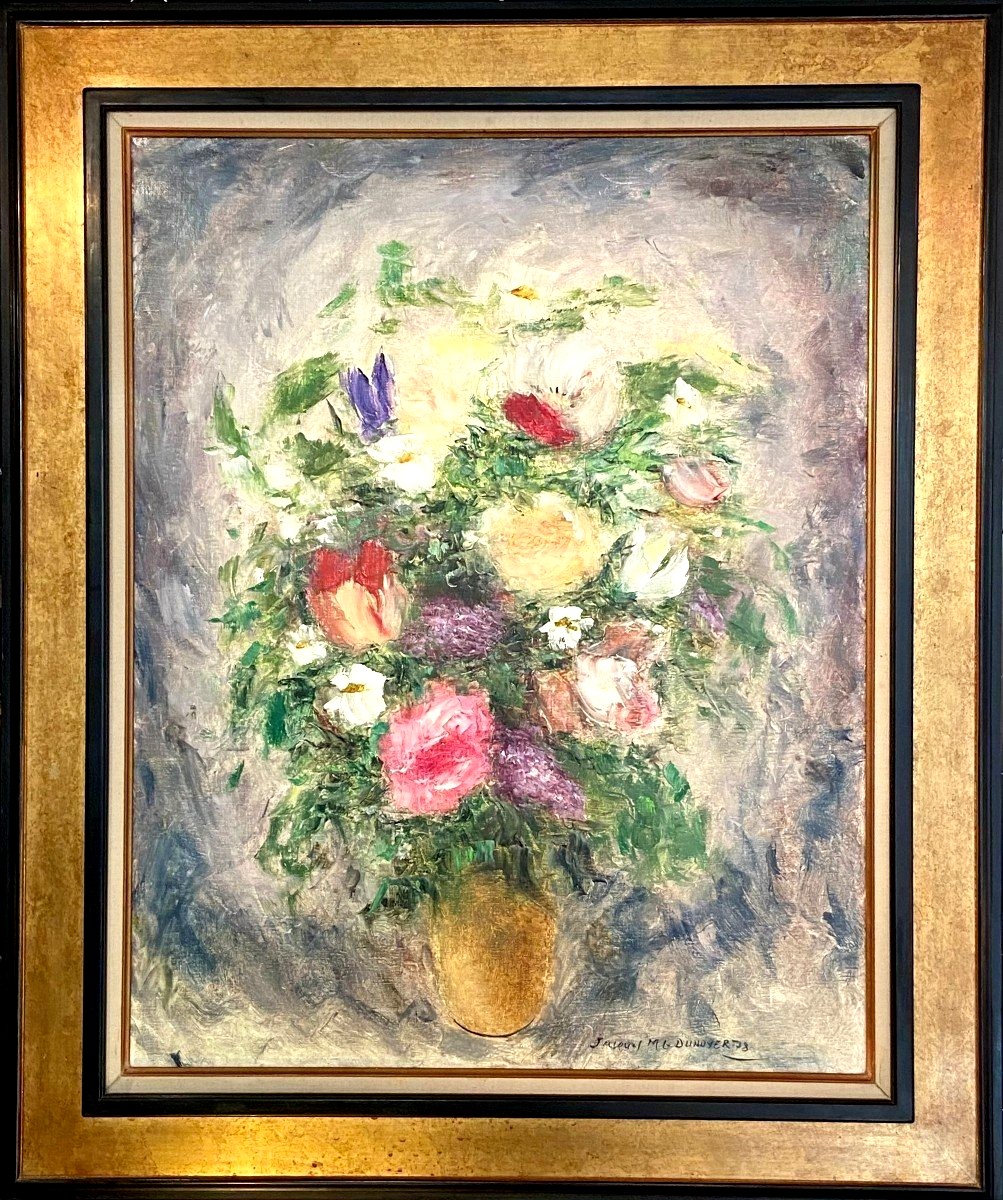 Jacques-michel Dunoyer (1933-2000), Large Painting With Bouquet Of Flowers 1978.-photo-4
