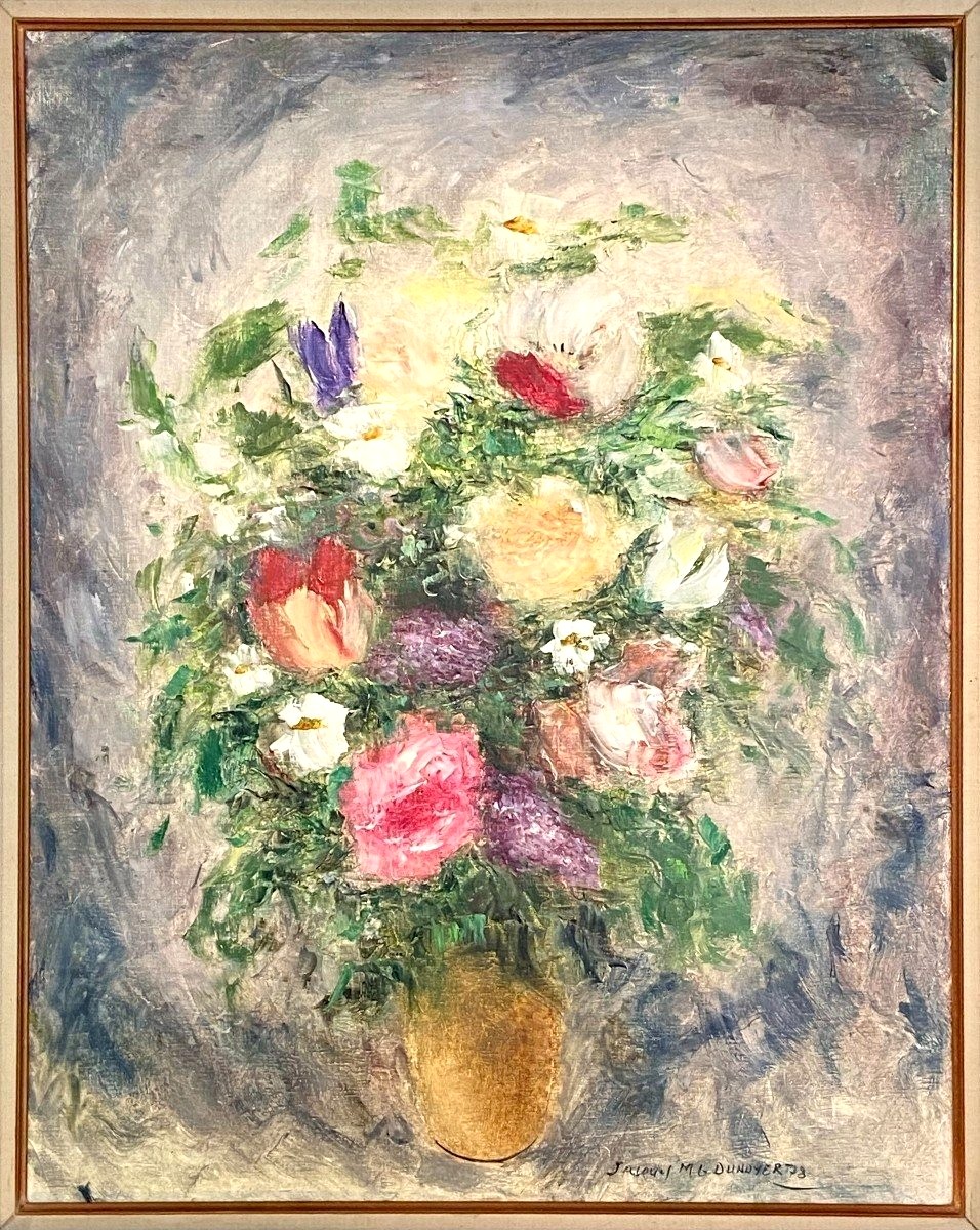 Jacques-michel Dunoyer (1933-2000), Large Painting With Bouquet Of Flowers 1978.-photo-2