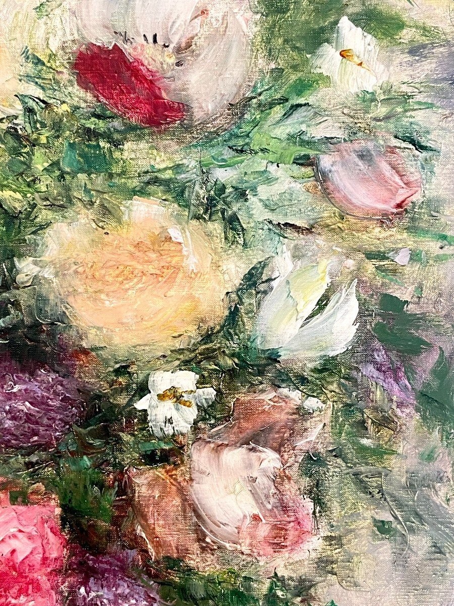 Jacques-michel Dunoyer (1933-2000), Large Painting With Bouquet Of Flowers 1978.-photo-3