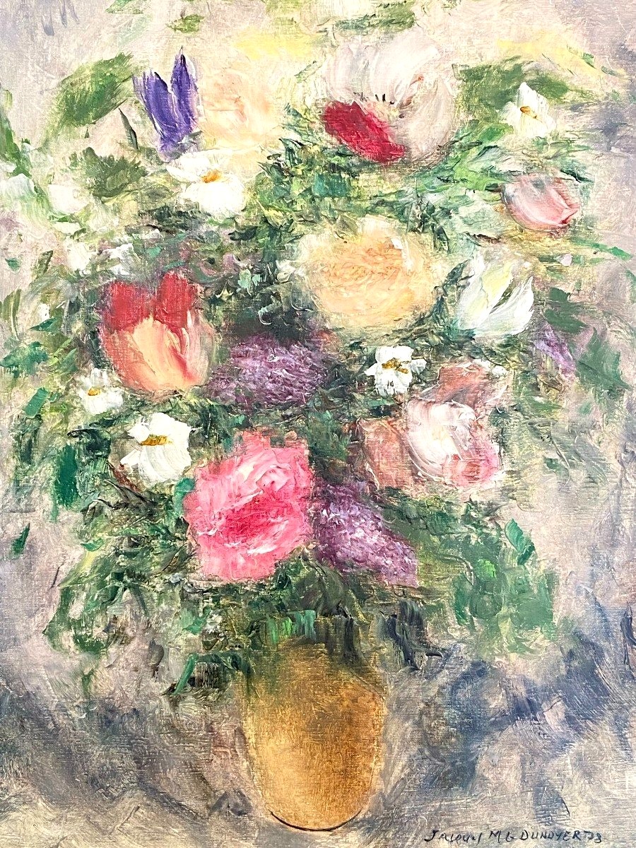 Jacques-michel Dunoyer (1933-2000), Large Painting With Bouquet Of Flowers 1978.-photo-4
