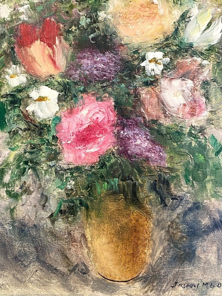 Jacques-michel Dunoyer (1933-2000), Large Painting With Bouquet Of Flowers 1978.-photo-5