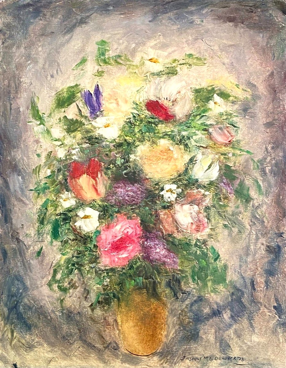 Jacques-michel Dunoyer (1933-2000), Large Painting With Bouquet Of Flowers 1978.-photo-6
