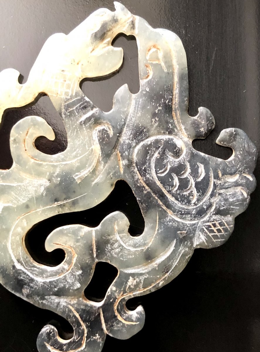 China, 19th Century, Carved And Openwork Jade Plaque In The Style Of The Western Han Dynasty.-photo-4