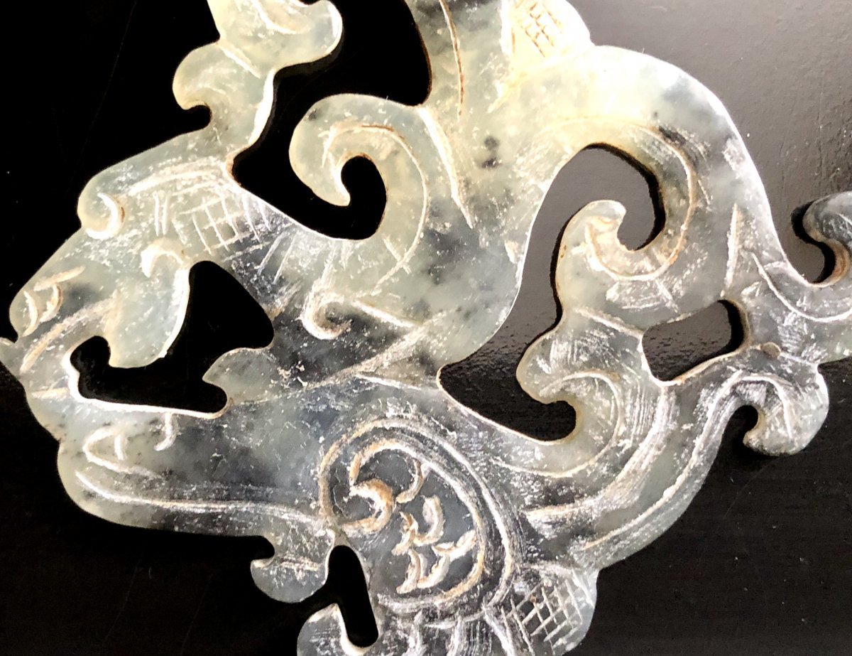 China, 19th Century, Carved And Openwork Jade Plaque In The Style Of The Western Han Dynasty.-photo-5