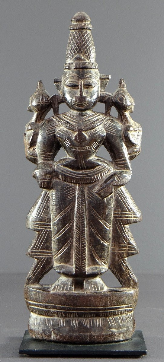 Inde, statuette en bois sculpté représentant la déesse de la fortune Lakshmi, années1900-1920.-photo-3