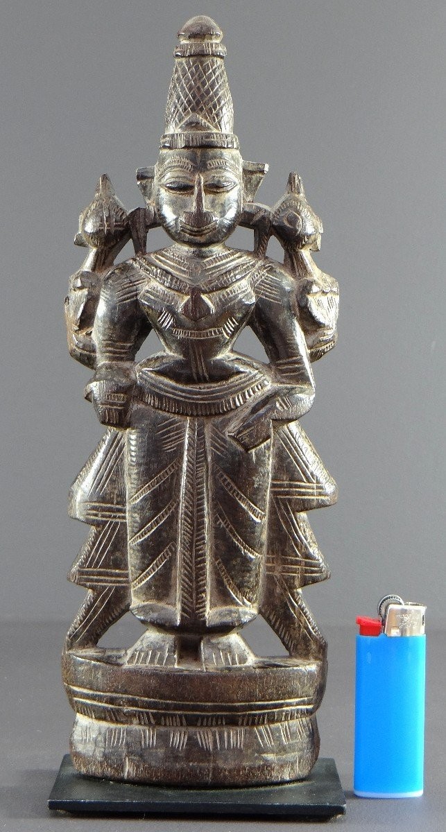 Inde, statuette en bois sculpté représentant la déesse de la fortune Lakshmi, années1900-1920.-photo-5