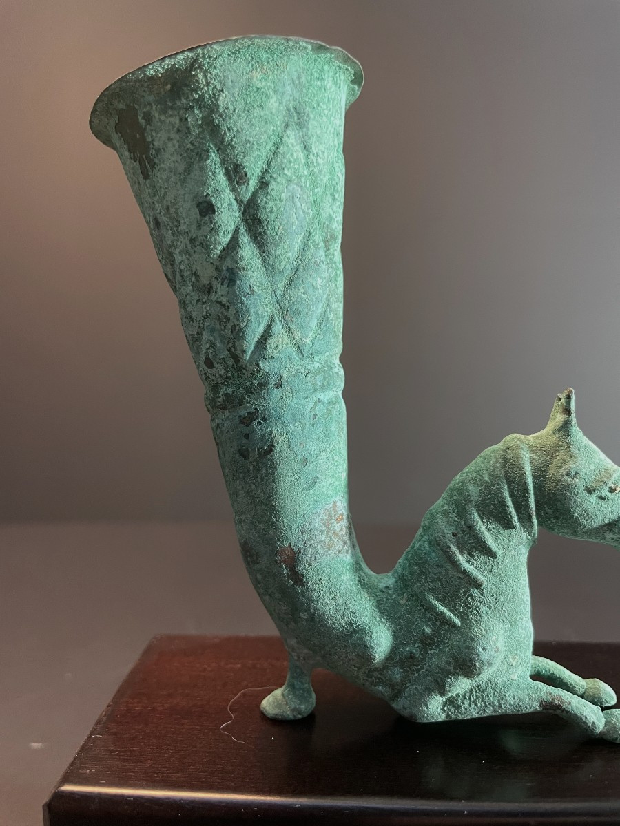 Civilisation de Bactriane, 400 avant notre ère, rhyton en bronze orné d'un buste de cheval-photo-5