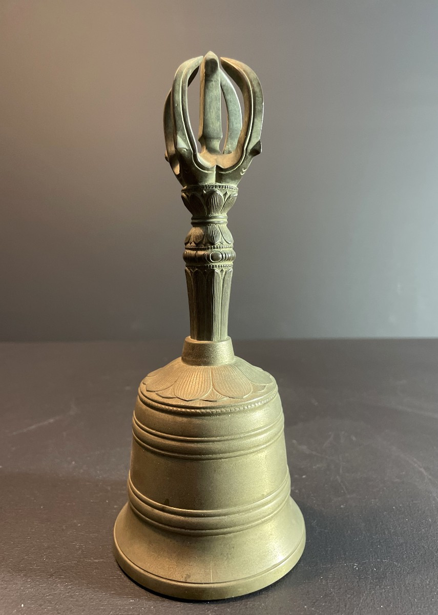 Japan, Late 19th Century, Buddhist Ritual Bell In The Shape Of A Vajra Decorated With Lotuses.-photo-2