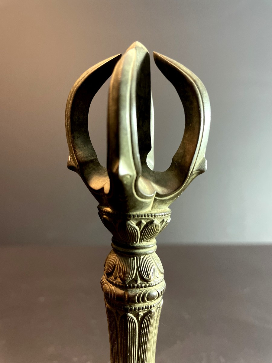 Japan, Late 19th Century, Buddhist Ritual Bell In The Shape Of A Vajra Decorated With Lotuses.-photo-4