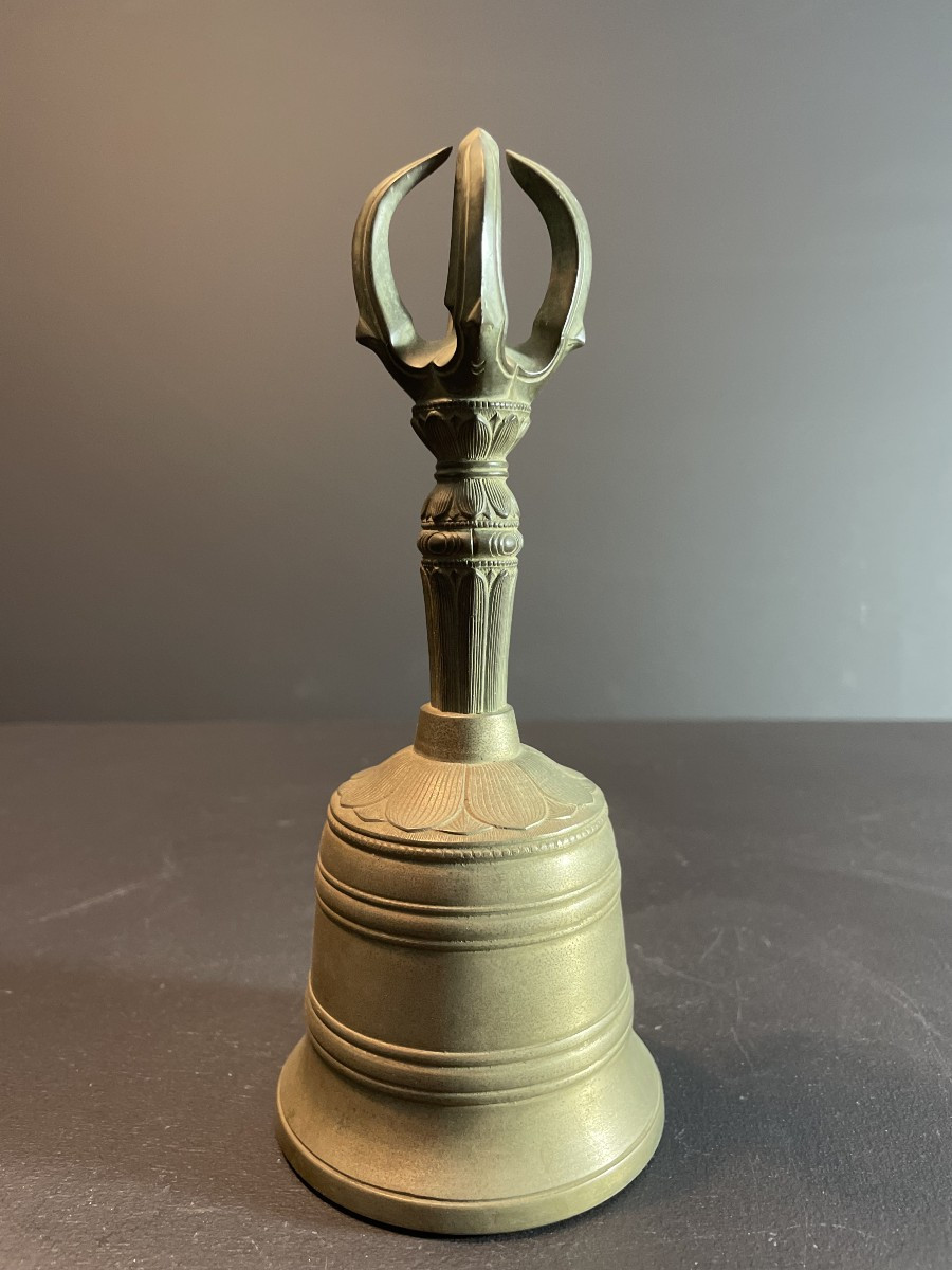 Japan, Late 19th Century, Buddhist Ritual Bell In The Shape Of A Vajra Decorated With Lotuses.-photo-2