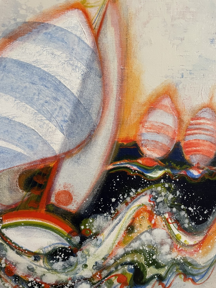 Frédéric Menguy (1927-2007), Painting "in The Middle Of The Waves" Dating From The 1980s.-photo-3