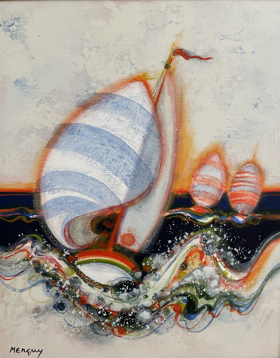 Frédéric Menguy (1927-2007), Painting "in The Middle Of The Waves" Dating From The 1980s.-photo-6