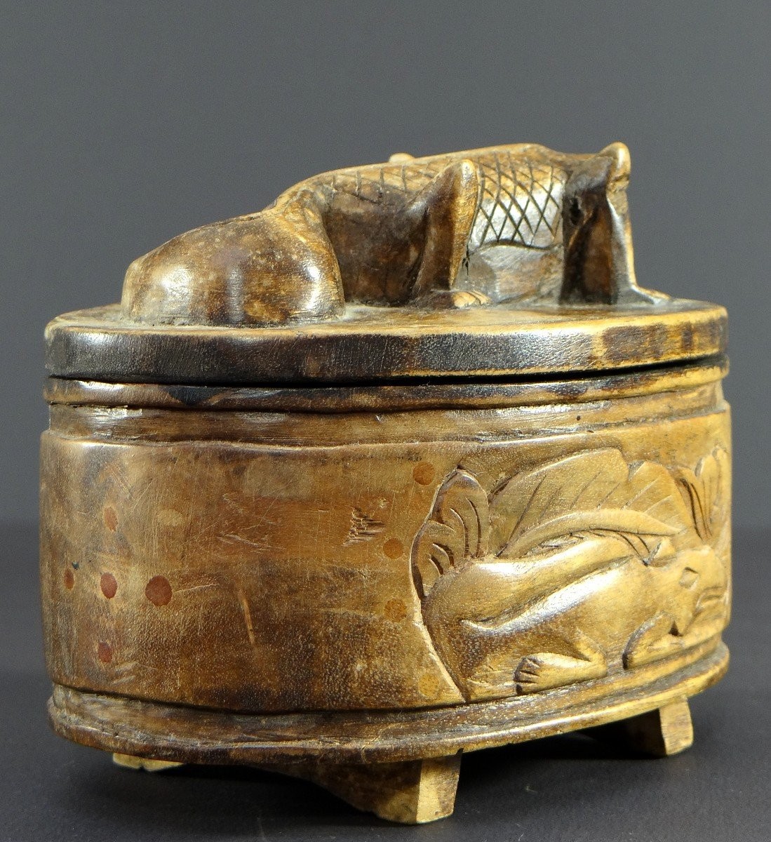 Indonésie, île De Lombok, Années 1930/1950, Boîte En Bois à Décor De Lézards.-photo-5