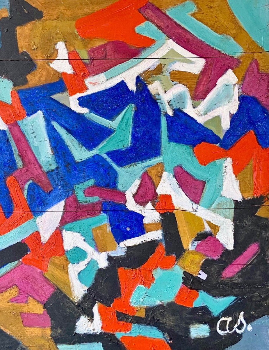 Andrée Simon (1896-1981), Composition Abstraite, Huile Sur Panneau De 1978.-photo-4