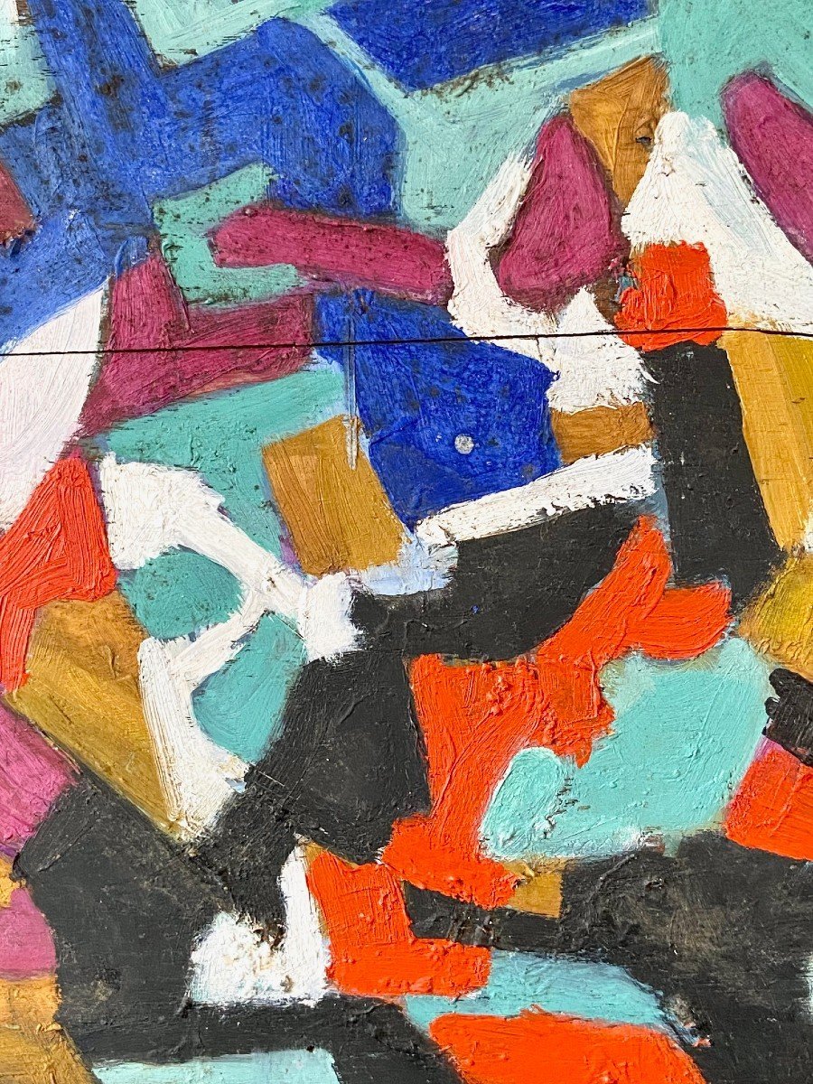 Andrée Simon (1896-1981), Composition Abstraite, Huile Sur Panneau De 1978.-photo-3