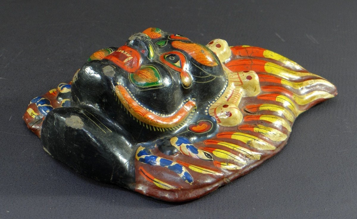 Tibet, Première Moitié Du XXème Siècle, Masque En Carton Bouilli Polychrome Figurant Mahakala.-photo-1