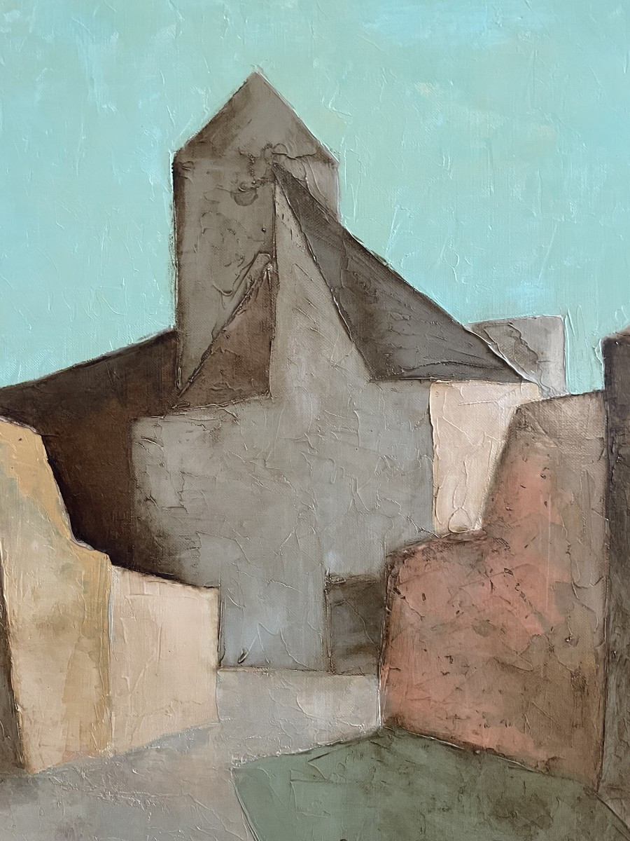 Claude Gaveau (1940-2021), Oil On Canvas From The 1980s "village"-photo-2