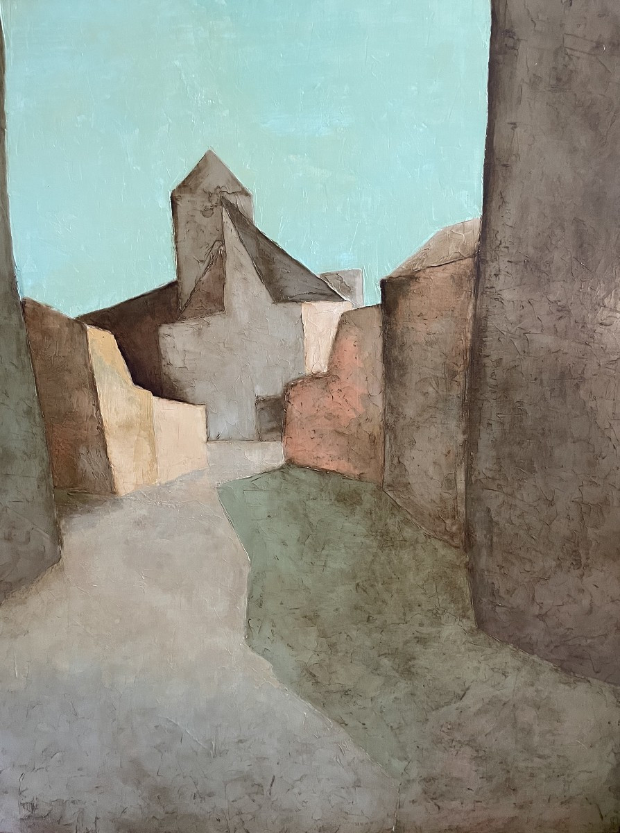Claude Gaveau (1940-2021), Oil On Canvas From The 1980s "village"-photo-1