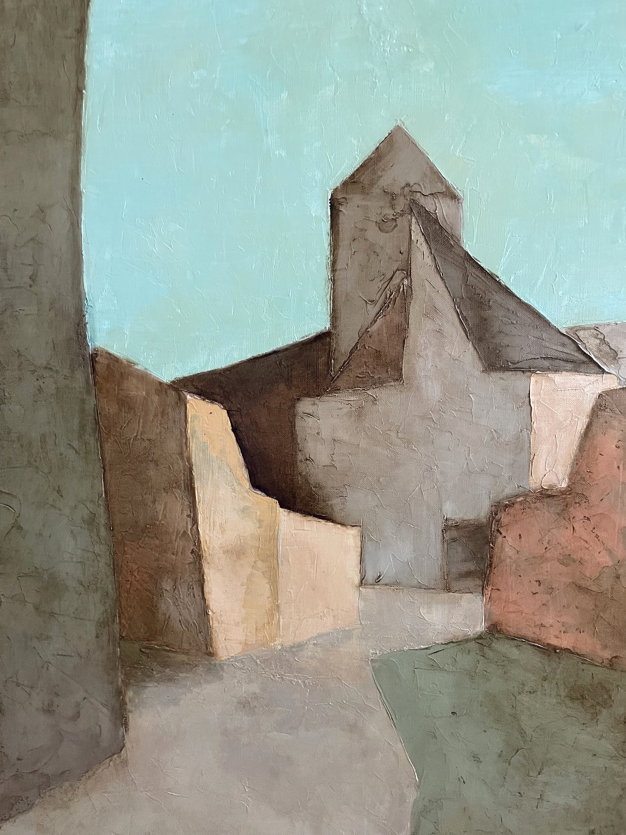 Claude Gaveau (1940-2021), Oil On Canvas From The 1980s "village"-photo-2