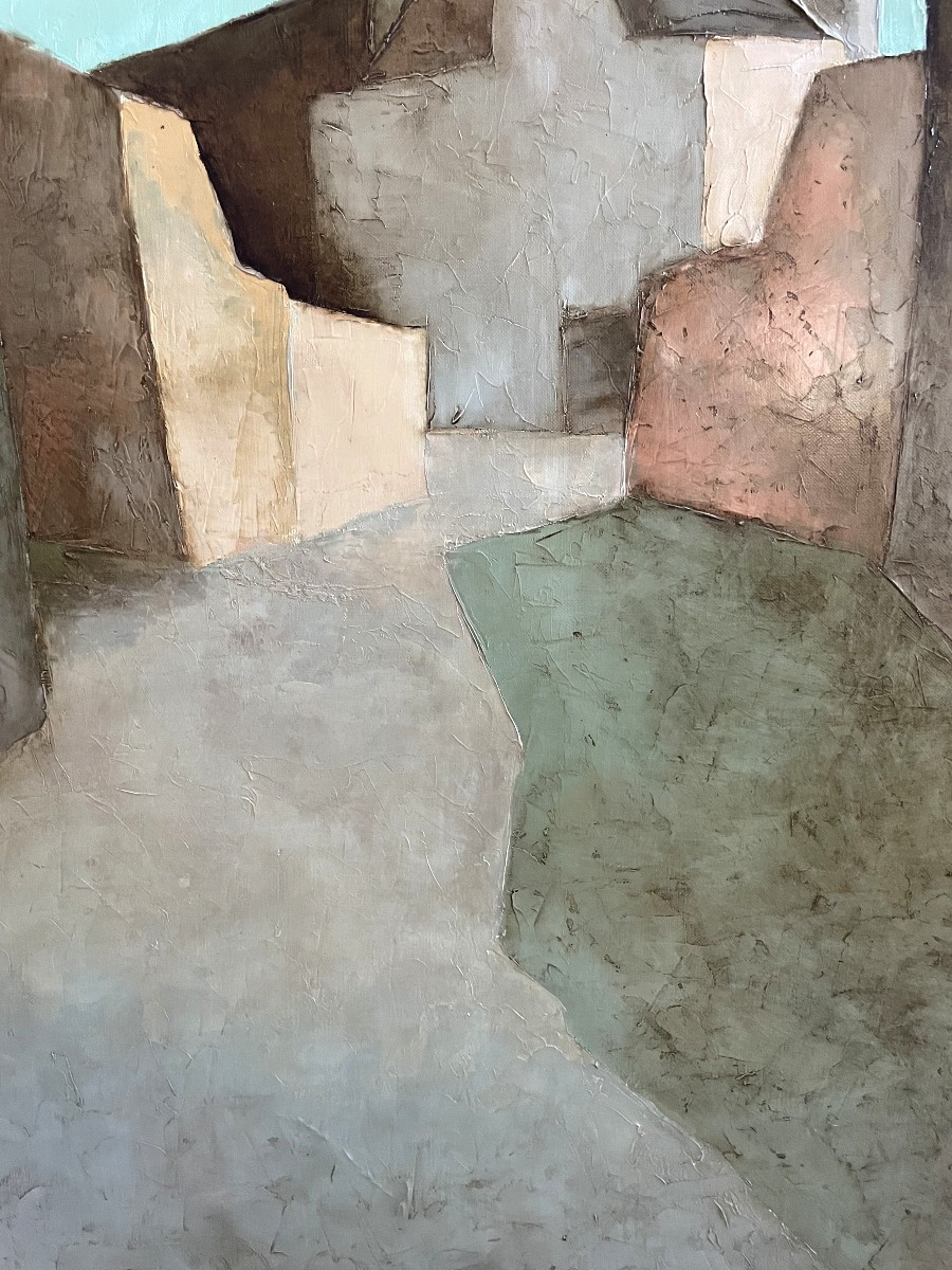 Claude Gaveau (1940-2021), Oil On Canvas From The 1980s "village"-photo-3