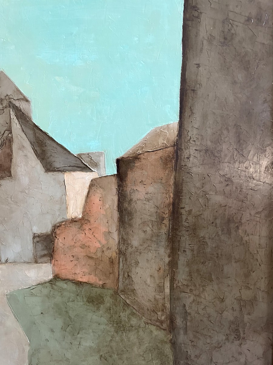 Claude Gaveau (1940-2021), Oil On Canvas From The 1980s "village"-photo-4