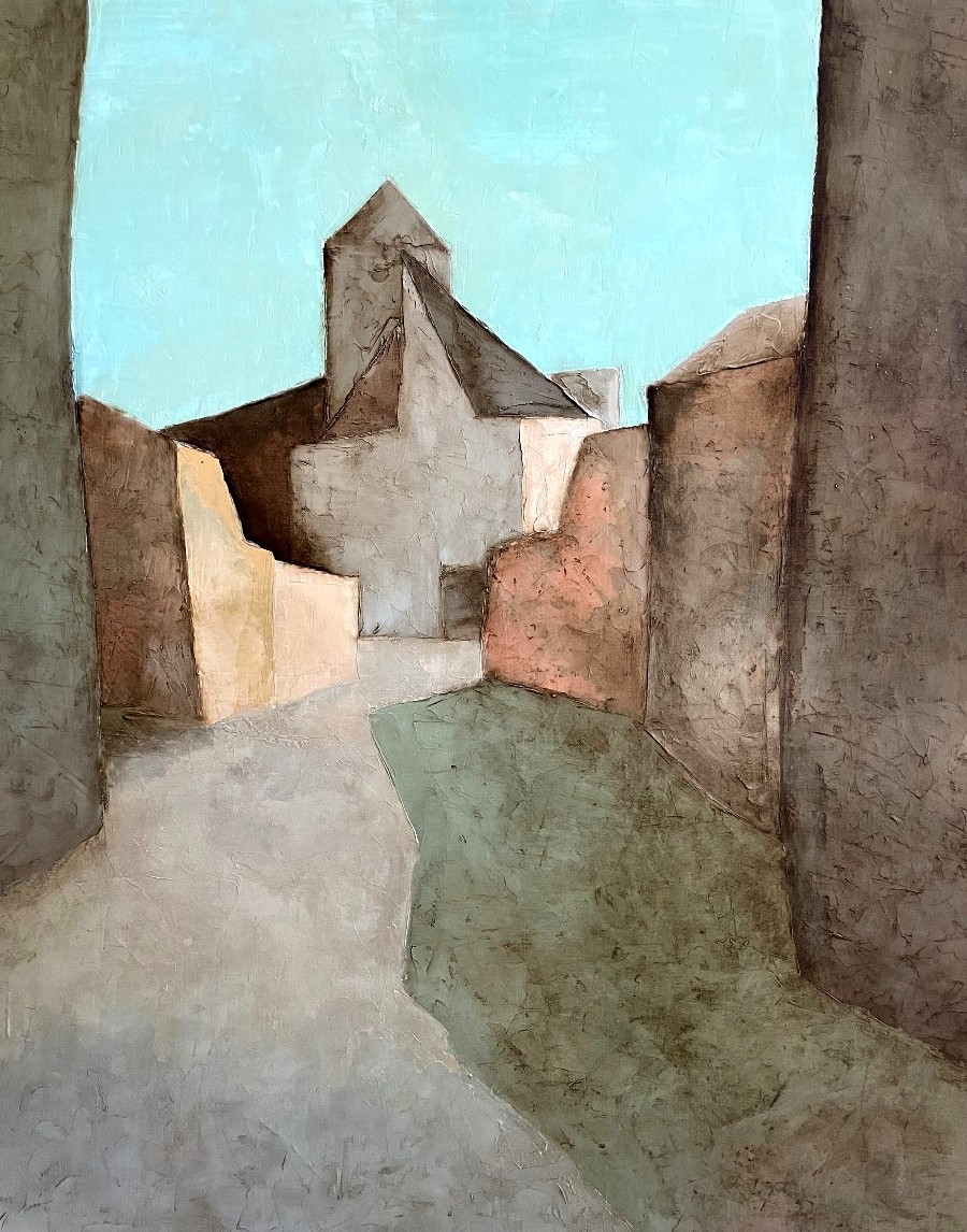 Claude Gaveau (1940-2021), Oil On Canvas From The 1980s "village"