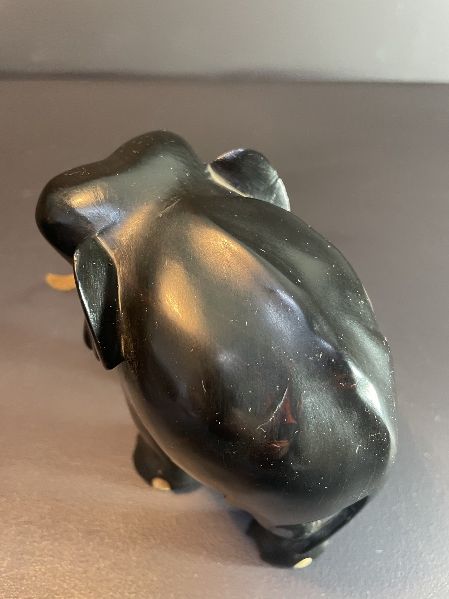 France, Années 1950, paire d'éléphants stylisés en ébène et os.-photo-6