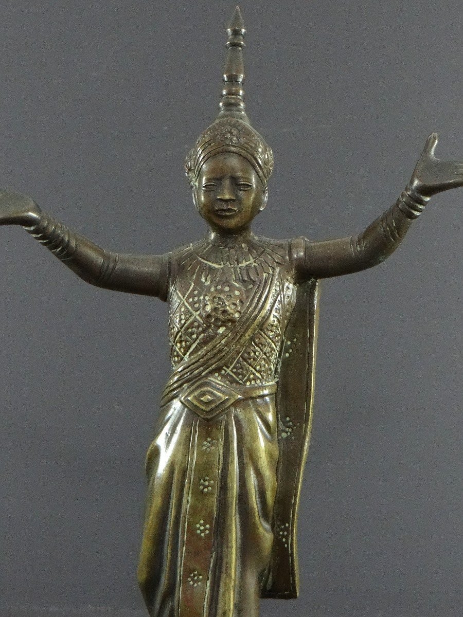 Thaïlande, Début Du XXème Siècle, Statue De Danseuse Traditionnelle En Bronze.-photo-2