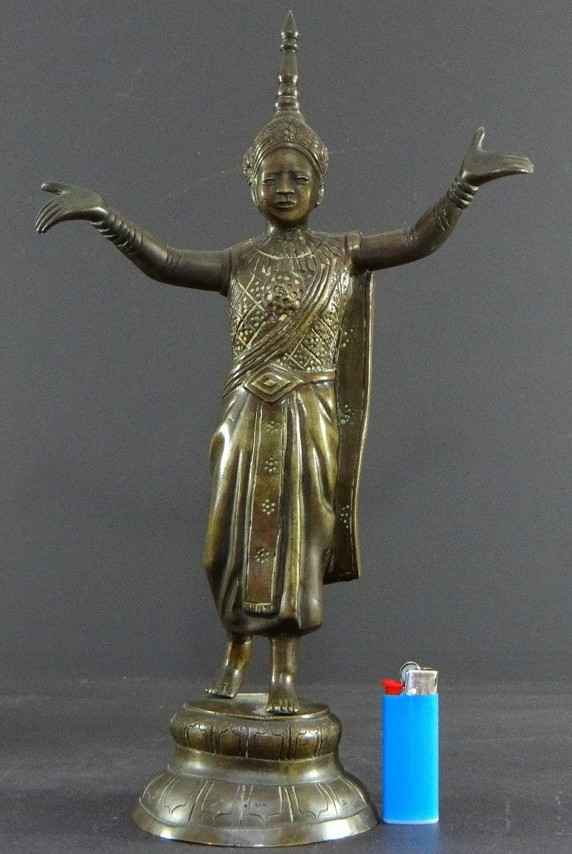 Thaïlande, Début Du XXème Siècle, Statue De Danseuse Traditionnelle En Bronze.-photo-6