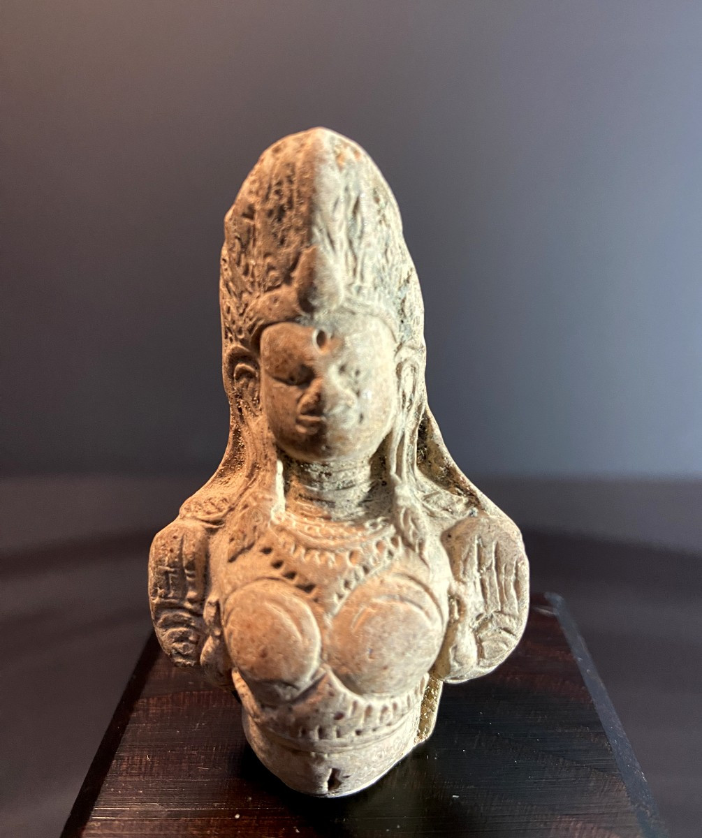 Bactrian Civilization, 3rd Century B.c., Bust Of A Goddess Wearing A Diadem.-photo-3