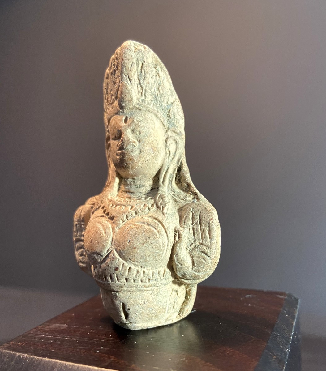 Bactrian Civilization, 3rd Century B.c., Bust Of A Goddess Wearing A Diadem.-photo-4