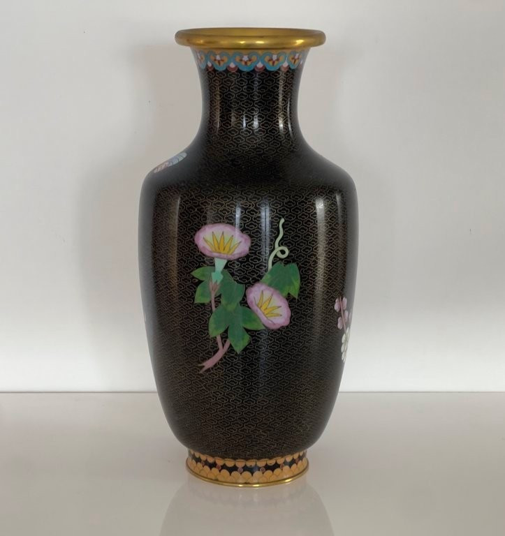 China, 1950s/1960s, Pair Of Cloisonné Enamel Vases With Floral Decoration.-photo-3