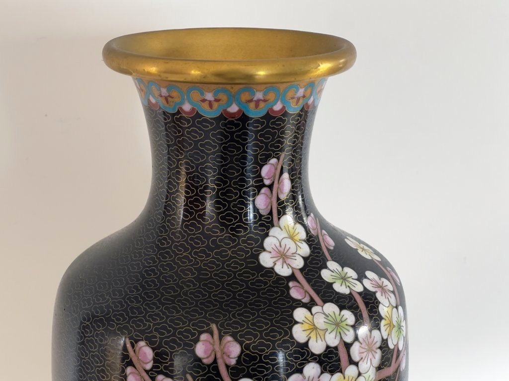 China, 1950s/1960s, Pair Of Cloisonné Enamel Vases With Floral Decoration.-photo-4