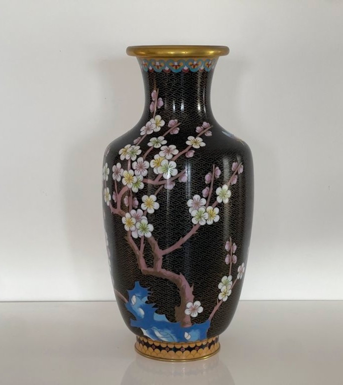 China, 1950s/1960s, Pair Of Cloisonné Enamel Vases With Floral Decoration.-photo-1