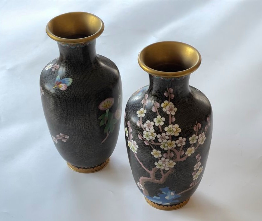 China, 1950s/1960s, Pair Of Cloisonné Enamel Vases With Floral Decoration.-photo-7
