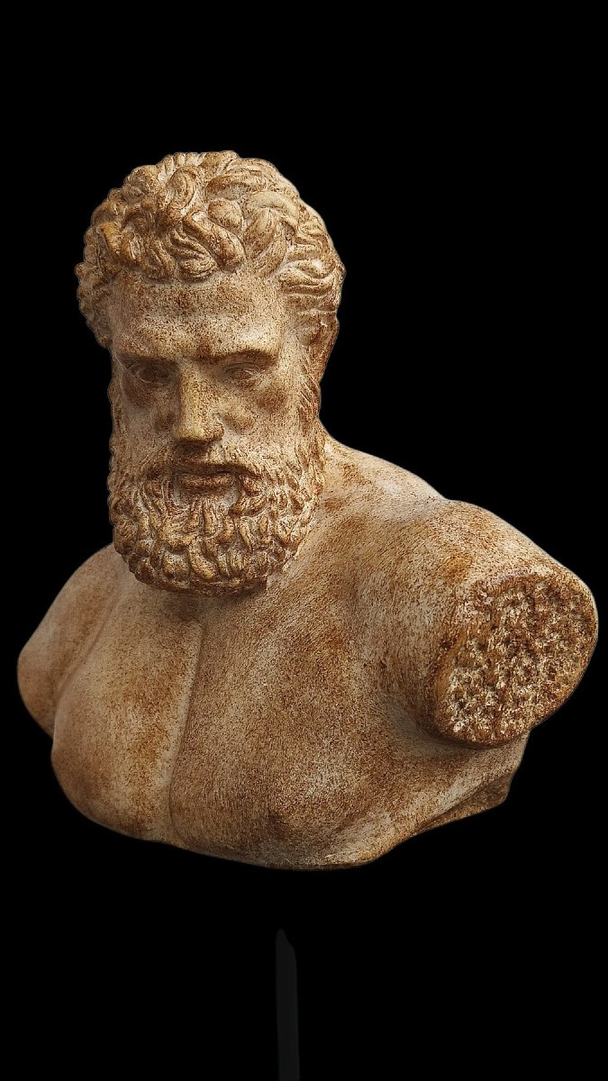 Italie, Années 1970/1980, d'après l'Antique ravissante tête en plâtre figurant Hercule.-photo-4