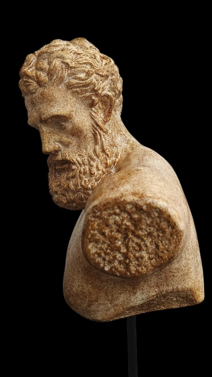 Italie, Années 1970/1980, d'après l'Antique ravissante tête en plâtre figurant Hercule.-photo-3