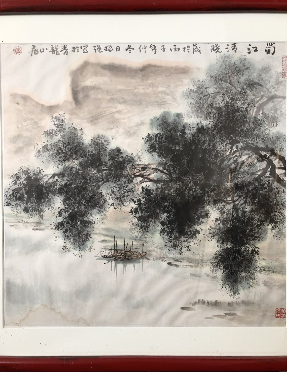 Chine, XXème Siècle, Oeuvre à l'Encre Et Lavis d'Encre Paysage De Rivière Et De Montagne.-photo-3