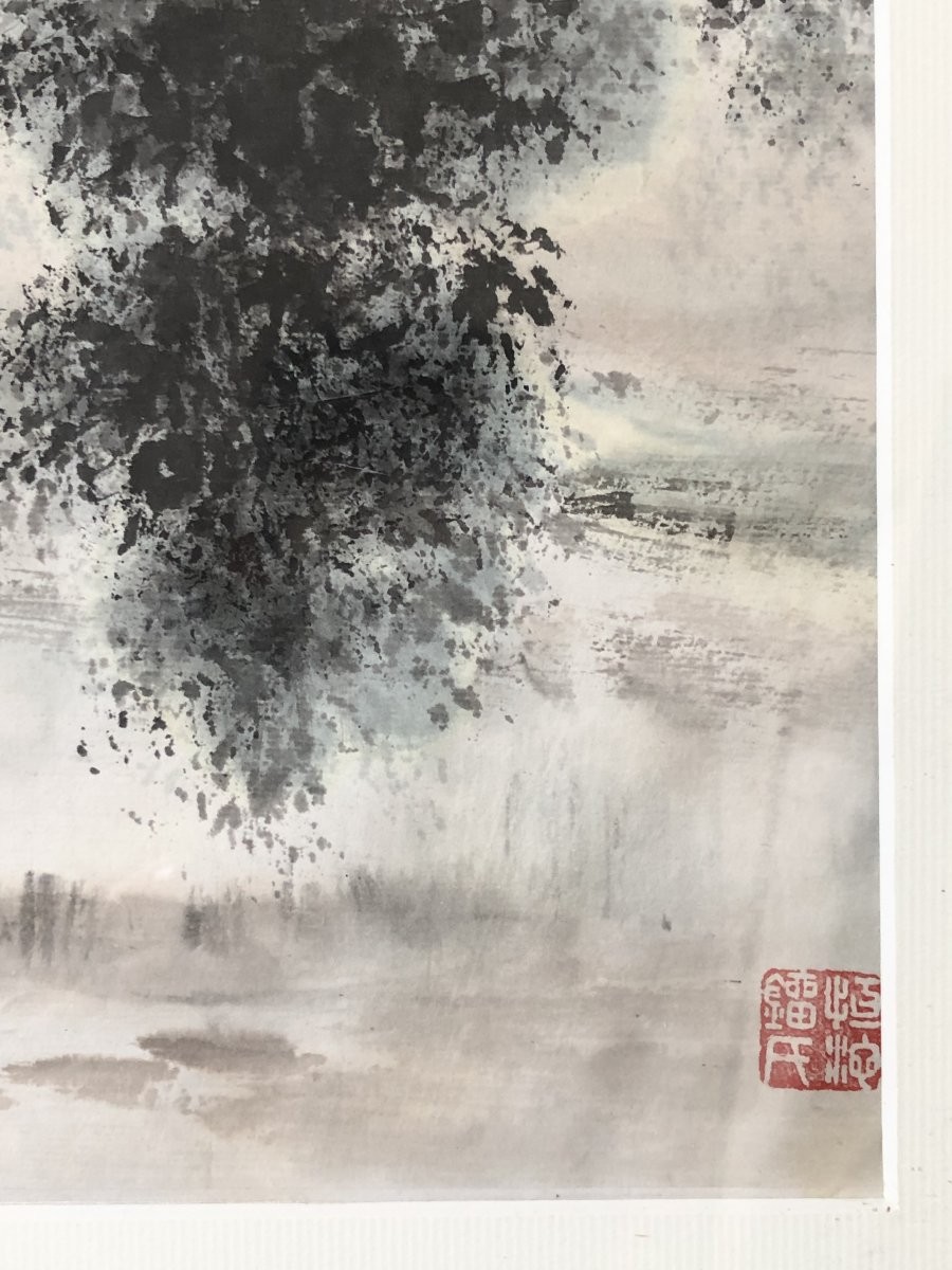 Chine, XXème Siècle, Oeuvre à l'Encre Et Lavis d'Encre Paysage De Rivière Et De Montagne.-photo-5