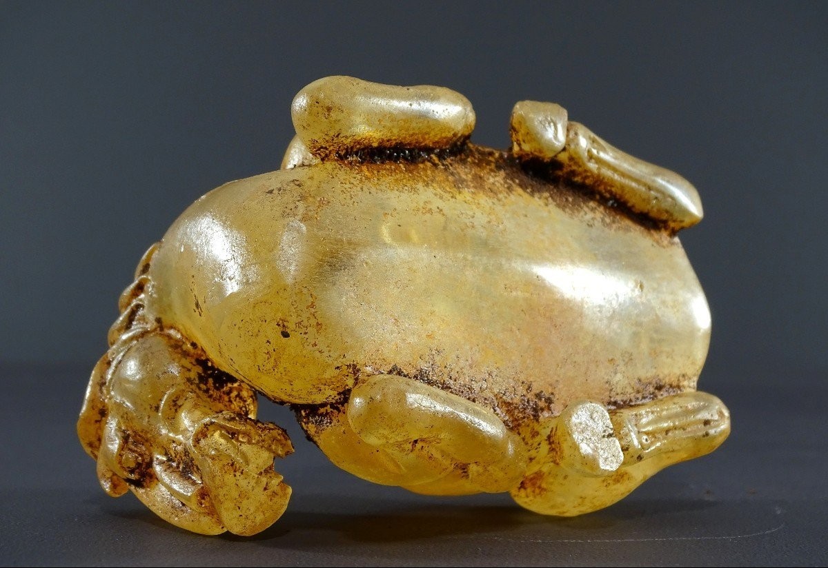 China, 18th Century, Glass Cup With Ground Inlays In The Shape Of A Reclining Horse.-photo-2